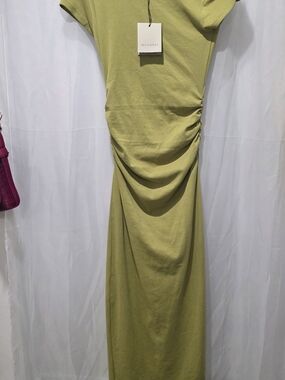 All Saints Olive Green Ruched Midi Dress